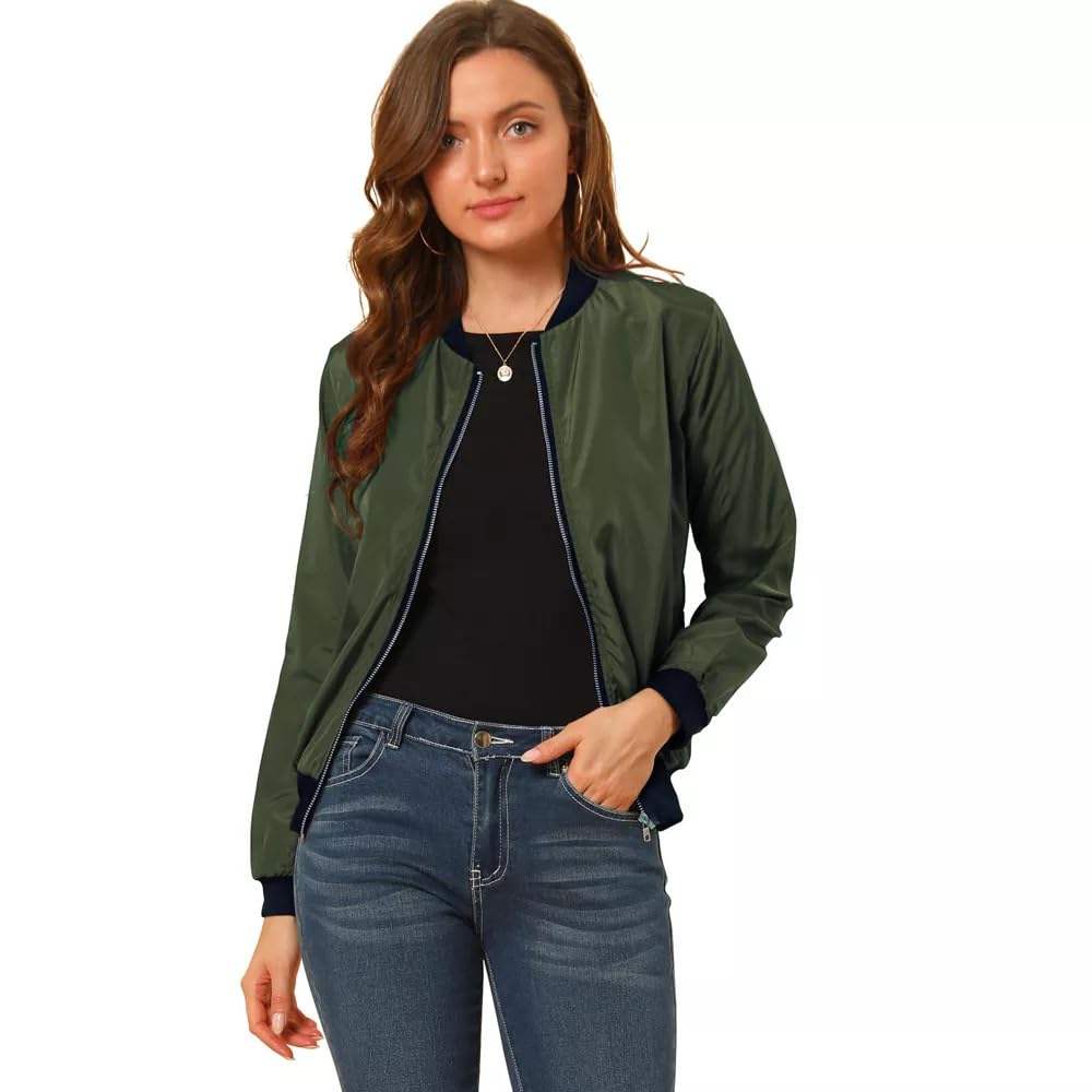 Women's Solid Bomber Jacket – Lightweight Zip-Up Stylish Casual Wear – Full Sleeve Windcheater for Girls & Women