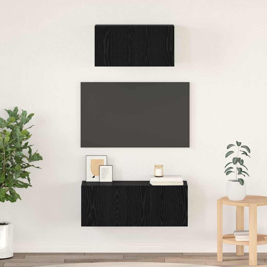 Set 2 Mobili TV da Parete RovereNero Legno Ingegnerizzato | Coppia di pensili sospesi per soggiorno,ideali per ottimizzare lo spazio e organizzare decoder e accessori.