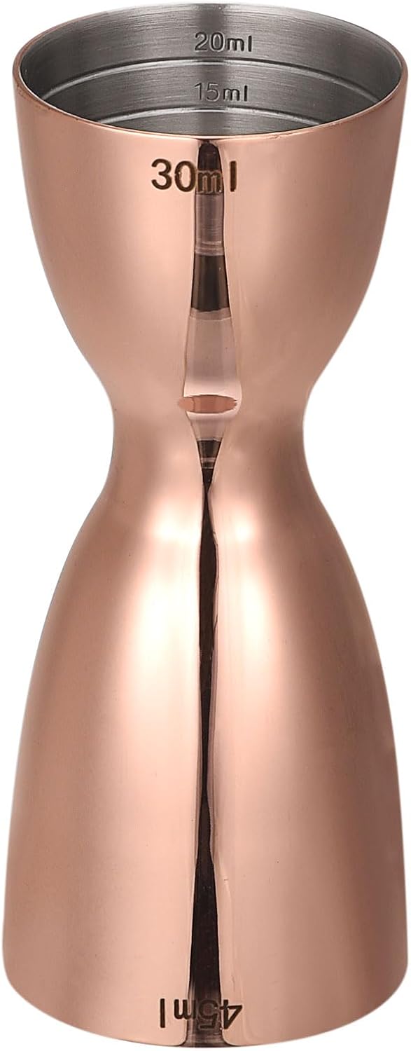 uxcell 1oz/1.5oz Cocktail Jigger, Stainless Steel Rim Bell Jigger Measuring Cup Bar Kit for Wine Drink Cocktail, Copper