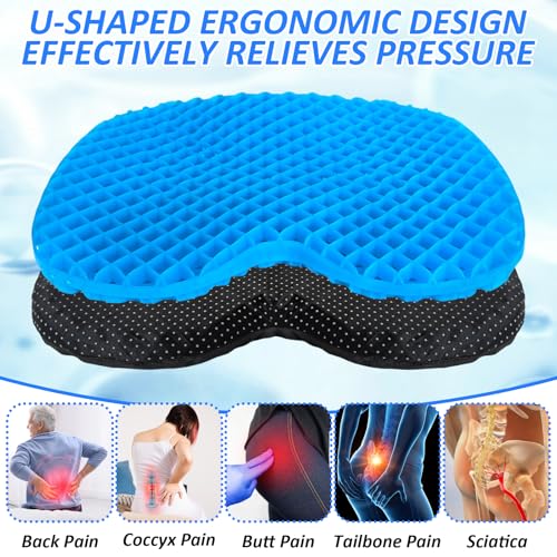 YEXEXINM 2 Pack Anti Slip Kayak Seat Cushion Thick Waterproof-Gel Breathable U Shape Seats Pad with Non-Slip Cover for Sit in Inflatable Kayak Canoe & Boat Kayak Accessories for Fishing Kayak