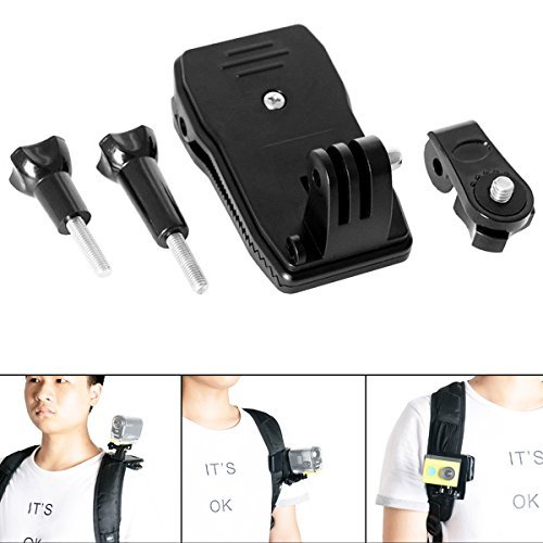 Action Camera Clip Mount 360 Degree Rotary Clip Clamp Mount Waterproof Camera Backpack Clamp Mount Hat Mount w/ 1/4