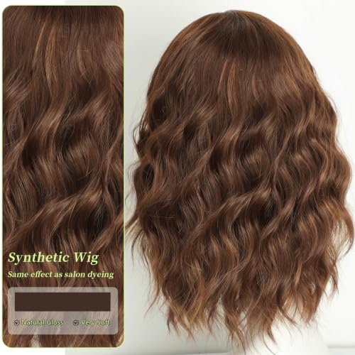 Image of AISI HAIR Wig with Bangs for Women Synthetic Heat Resistant Wigs (caramel highlight auburn)