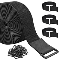 ZSURLUX 3,8cm x 5m Klettband mit 20 Schnallen, Breit Klett Kabelbinder Wiederverschließbar, Klettverschluss Band Verstellbar, Klettgurt mit öse zur Organize und Aufbewahrung Schwarz