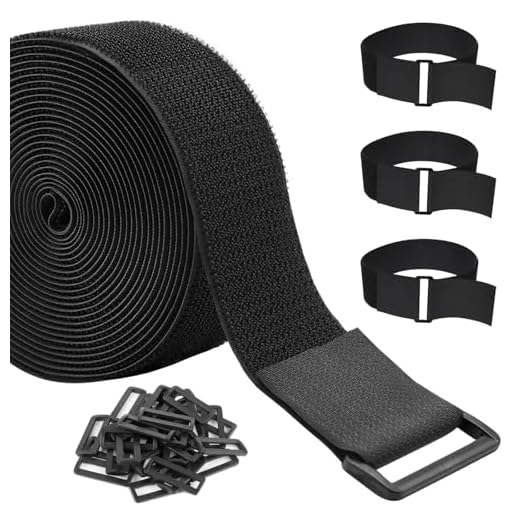 ZSURLUX 3,8cm x 10m Klettband mit 40 Schnallen, Breit Klett Kabelbinder Wiederverschließbar, Klettverschluss Band Verstellbar, Klettgurt mit öse zur Organize und Aufbewahrung Schwarz