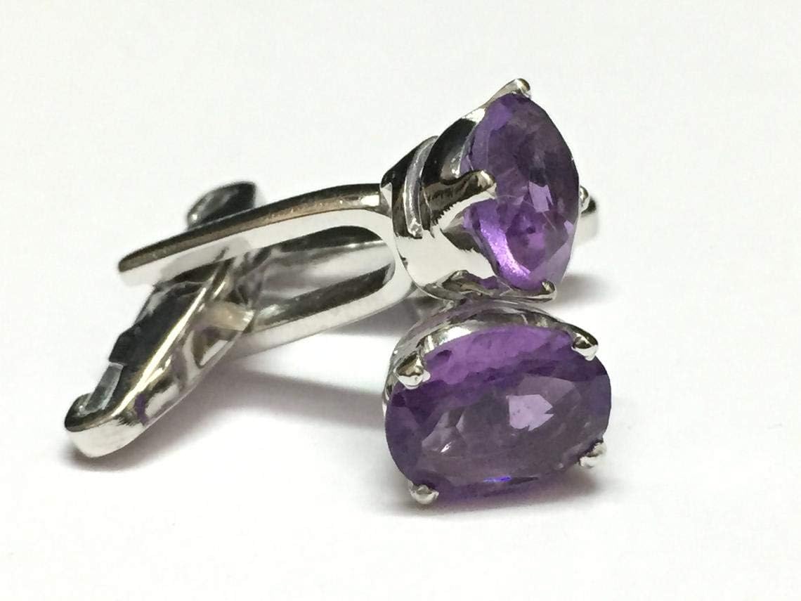 925 Sterling Silver African Amethyst Cufflinks 5 Ct Natural Amethyst 8x10 mm Oval Cufflink Silver Amethyst Cufflinks Groomsmen Cufflinks For Men