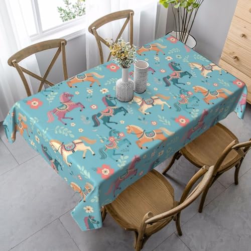 Housse de table pour mariage et réception champêtre : nappe beaux chevaux fleuries rectangulaire - 2