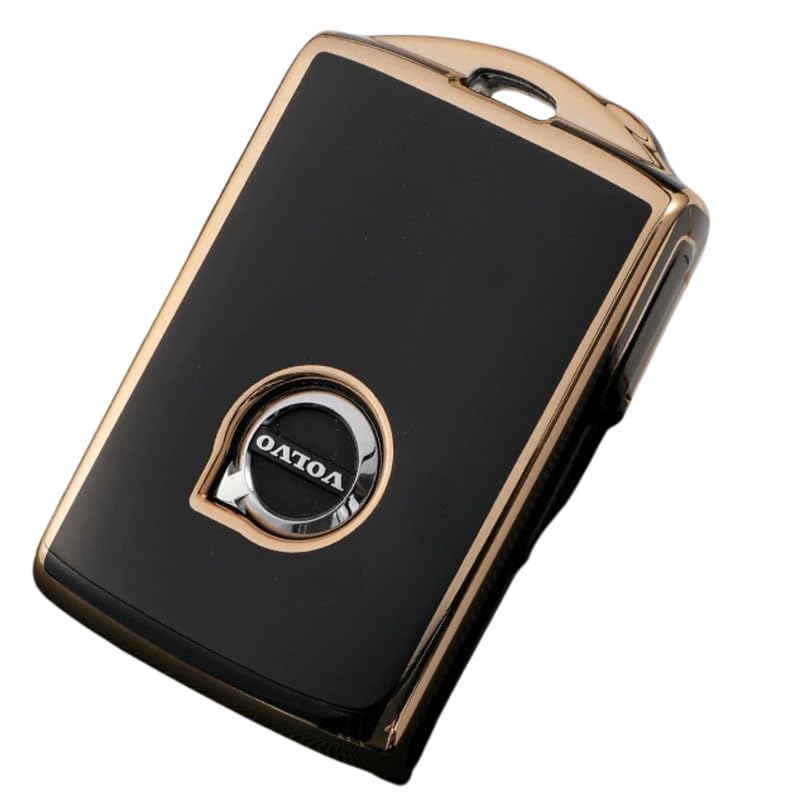 Honmin® TPU Key Compatible with Volvo XC60 XC90 S60 S90 V60 V90 XC40 | Gold Edge Protective Shell with Buckle | Stylish & Durable Car Key Case | Black-image-9