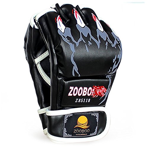 ZooBoo MMA Gloves, Half-Finger Boxing Fight Gloves MMA Mitts with Adjustable Wrist Band for Sanda Sparring Punching Bag Training (One Size Fits Most)