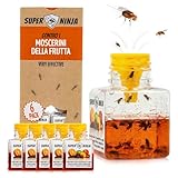 Super Ninja Trappola Moscerini Frutta per Interni - 6 Pezzi, trappola per moscerini della frutta efficace per casa e cucina, attiva fino a 3 settimane, adatta a bambini e animali domestici