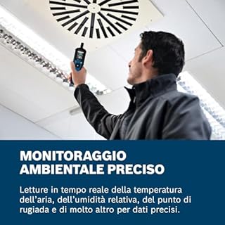 Bosch Professional Termoigrometro GDH 1-17 (letture in tempo reale, display LCD a colori ad alto contrasto, protezione IP65, carcassa in gomma, 2 batterie AA, custodia)
