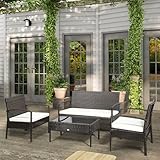 Outsunny Patio Furniture Set, 4 Piece Indoor Outdoor PE Wicker Conversation Set...