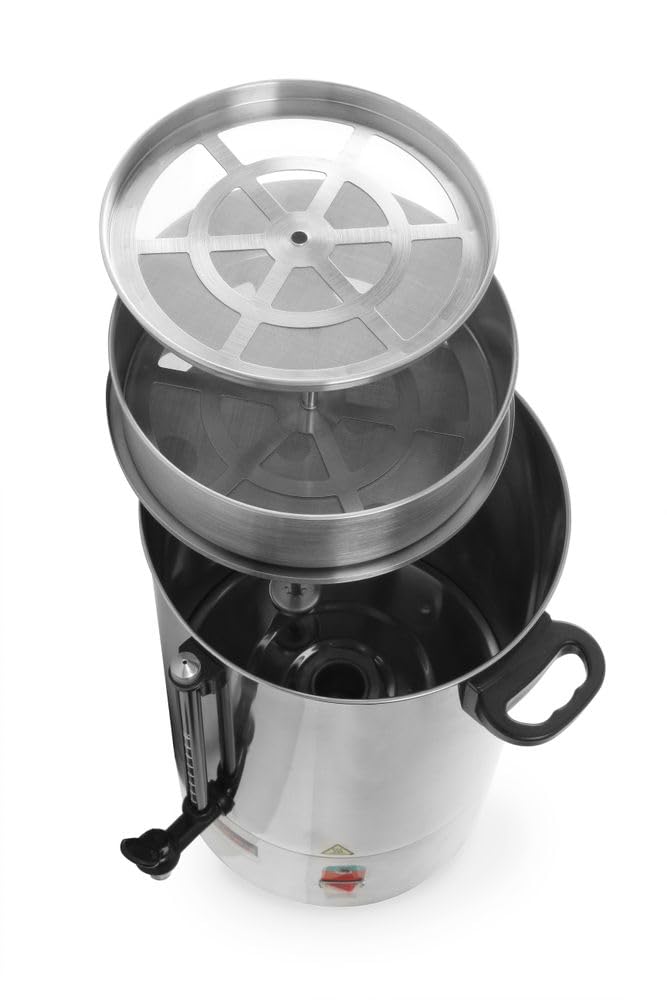 HENDI Percolateur à café, double paroi, économie d'énergie, bac à filtre intégré, pour café moulu grossièrement, pas de filtre en papier nécessaire, 6L, 230V, 1500W, 345x343x(H)517mm, inox 18/0