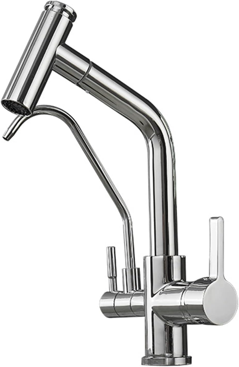 3 Way Kitchen Taps with Pull Out Spray, Faucet Brass Hot and Cold Water Purified Multifunction (A)