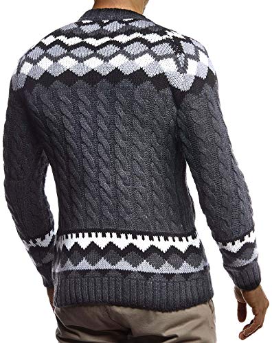 Leif Nelson Herren Strickpullover Norwegerpullover Pullover mit Rundkragen Winterpullover Männer Pulli für Weihnachten Winter Norweger Muster Slim Fit Crew Neck LN20757 XXL Anthrazit