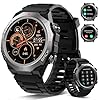 Militaire Montre Connectée Homme Femme avec Appel Bluetooth, 1.39" HD Smartwatch Motre Sport avec 110+ Modes Sportifs, Podometre Cardiofrequencemetre Sommeil, Etanche IP68 pour Android/iOS, Noir