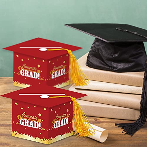 Image of 2026 Graduation Party Card Box, Red Gold Congrats Cap Card Holder Box with Tassel for 2026 Graduation Party Decoration