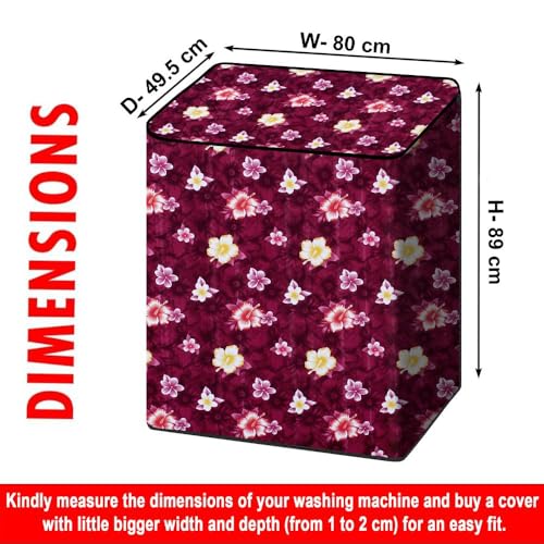 Image of The Furnishing Tree Semi-Automatic Top Load Washing Machine Cover | Waterproof & Dustproof | Easy to Clean | Inlet & Outlet Pipe Provision | Durable & Washable, Floral Red Polyester (49.5x80x89 CM)