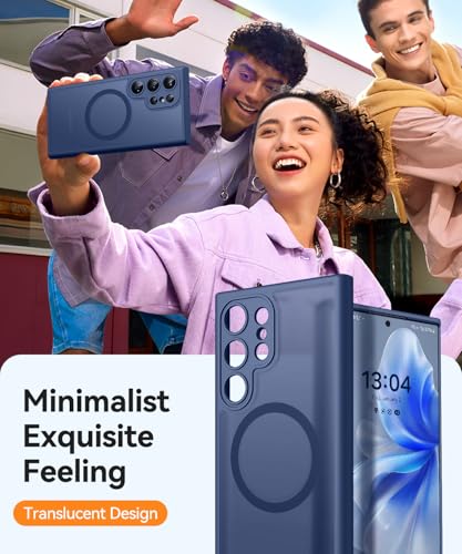 Image of CANSHN Designed for Samsung Galaxy S22 Ultra Case [Full Camera Protection] [Compatible with MagSafe] Translucent Matte Shockproof Protective Phone Cover 6.8 Inch - Deep Blue