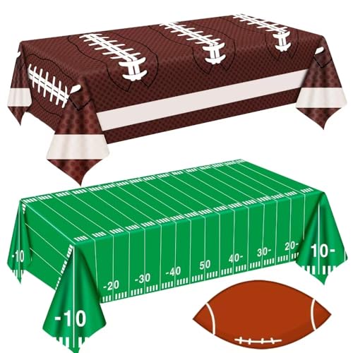 2 Pack Football Tablecloth - Football Party Decorations, Plastic Footballs Table Cover, Disposable Rectangle Table Cloth for Footballs Party Supplies, Tailgate Tables Decor Favors, 54 x 108 Inch