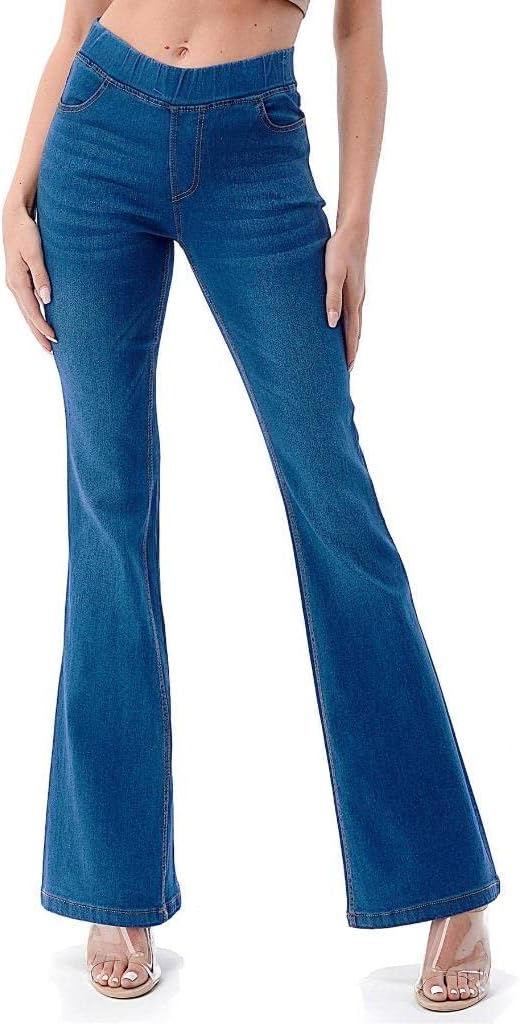 JviniFlare Jeans for Women Ladies Elastic Pull-On Skinny Flared Bootcut Denim Jeggings