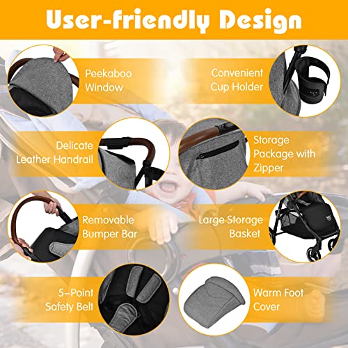 Baby Joy Baby Stroller, High Landscape Infant Carriage Newborn Pushchair With Foot Cover, Cup Holder, 5-Point Harness, Adjustable Backrest & Canopy, Suspension Wheels, Easy One-Hand Fold (Gray) #TOP3