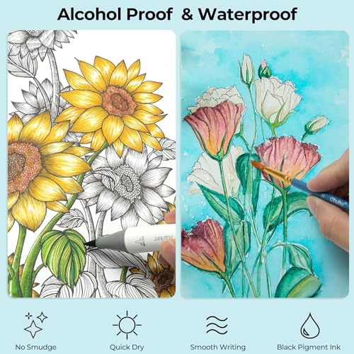 Ohuhu Flüssigkeit Fineliner Zeichnung Stifte 9 Größen Fineliner Stifte Pigment schwarze Tinte Mikro Stifte glattes Schreiben für Zeichnung Schreiben Skizzieren Journaling für Künstler Anfänger