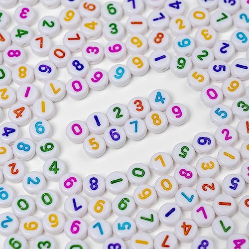Melius 500Pcs Acrylic Number Beads 4x7mm Round Colorful