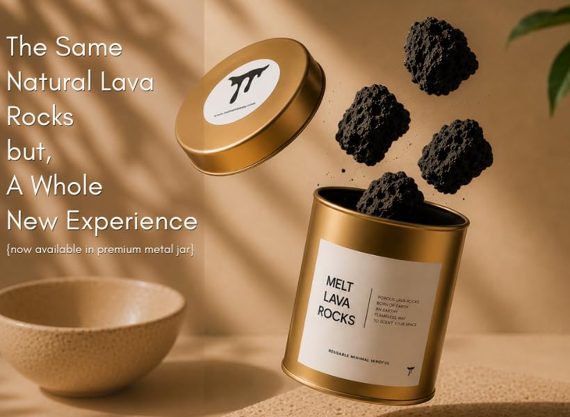 Image of MELT Lava Rocks Air Freshener for Home with Premium Gold Metal Jar | Essential Oil Diffuser Stones for Bedroom, Bathroom, Office, Living Room | Long Lasting Home Fragrance