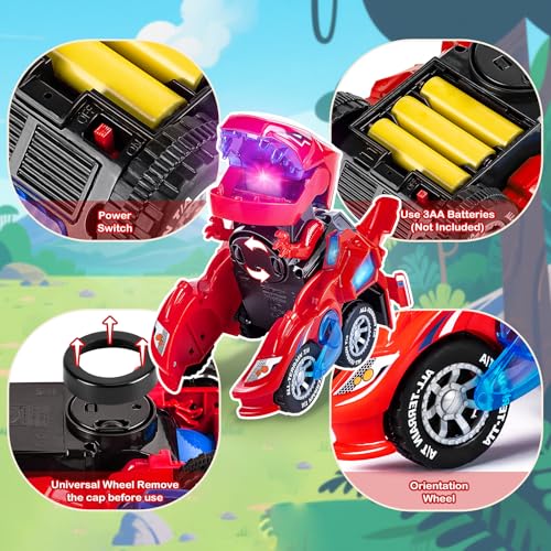 Electric Automatic Dinosaur Transforming Car with Flashing Lights and Sound for 3-7 Years Old Boys Girls Educational Toy Birthday Xmas Gifts for Kids - 4