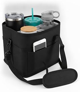 Waterroof Drink Carrier Bag, Family Size 4 Compartment Drink Bag, Adjustable Insulated Drink Carrier Tote Bag with Handle & Strap, for Travel Sports Family Outings(Blank)