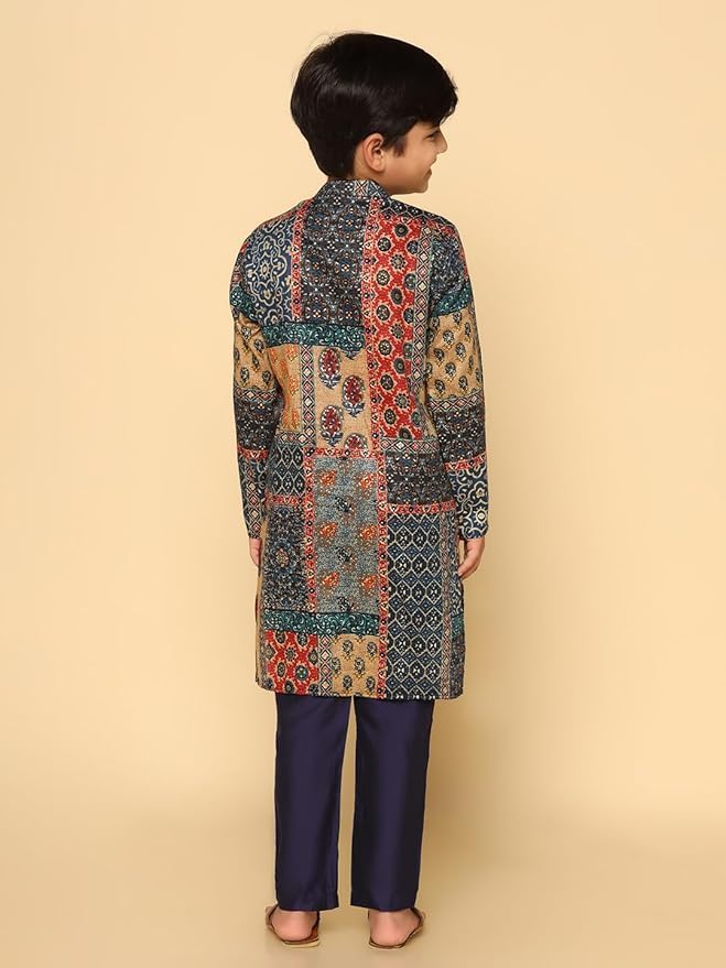 Image of KISAH Kids' Kurta - Printed Cotton Blend - Traditional Indian Ethnic Wear for Kids - Ideal for Weddings and Festivals