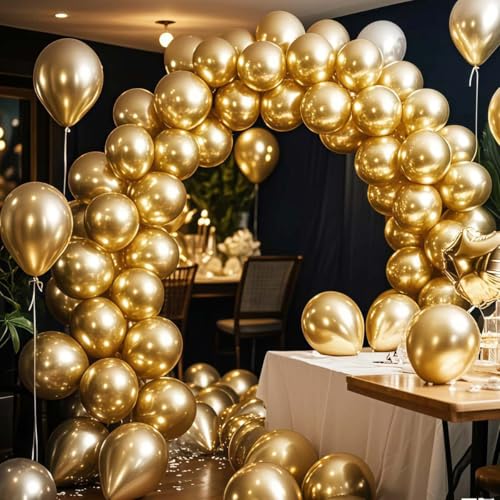 Image of 300 Pcs Gold Metallic Chrome Balloons 12 inch Gold Helium Party Balloon for Wedding Baby Shower Christmas Birthday Party Decoration