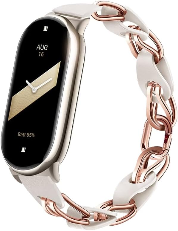 XIHAMA Strap Compatible for Xiaomi Smart Band 8, Stainless Steel Metal Leather Braided Chain Belt for Mi Band 9,Quick Release Replacement Band for Women
