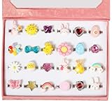 PinkSheep Easter Rings for Little Girl, 24pcs Adjustable Dress Up Ring with Cute Easter Eggs, Chicken, Rabbit, Unique Designs Girls Pretend Play Jewellery in Box