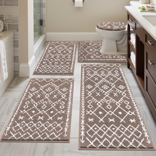 HEBE HEBE Bathroom Rug Set 5 Piece, Non Slip Washable Absorbent Bath Mat Set