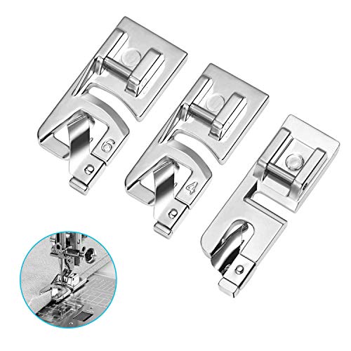 HQMaster Narrow Rolled Hem Presser Foot Sewing Machine Roll Roller Hemmer Press Feet Fits Most Low Shank Snap-On Singer, Brother, Euro-Pro, Janome, Kenmore, White, Juki, Simplicity, Elna (3mm 4mm 6mm)