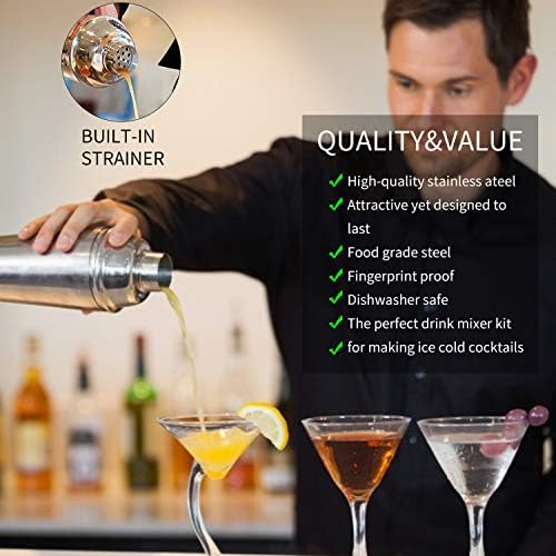 GUIFIER 19 Pieces Bartender Kit with Rotating Stand, Cocktail Shaker Set Bar Tools Set with Strainer, Muddler, Jigger, Martini Shaker Set for Home, Bars, Parties,Gifts for Drink Mixing Experience