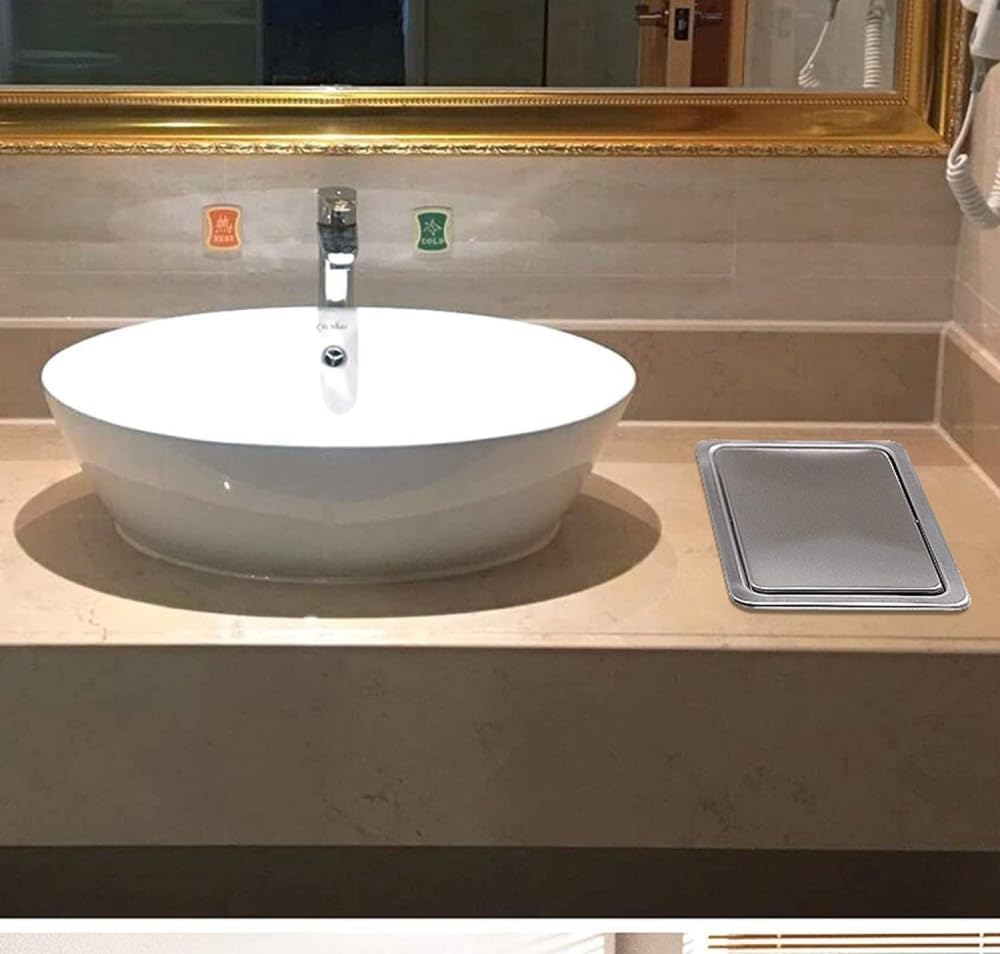 Trash Bin Flap Cover - Built-in Countertop Recessed Trash Can Lid, Stainless Steel Kitchen Garbage Grommet Swing Lid, Rectangular,