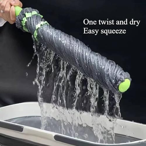 Image of Self Wringing Microfiber Twist Mop for Floor Cleaning, Squeeze Mop with Extendable Stainless Steel Handle and Reusable Head for Wet Dry Tile Surface Care