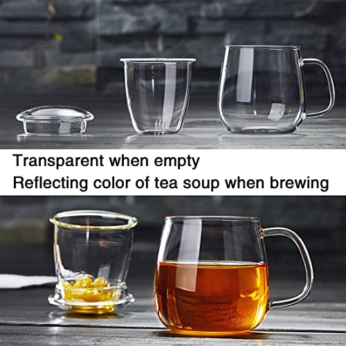 Dopudo Pavilion Glass Tea Cup With Infuser And Lid, 17.6Oz/ 520Ml Borosilicate Glass Large Tea Mug With Infuser, Clear Teacup For Loose Leaf Tea, Blooming Tea, Tea Bag #TOP3