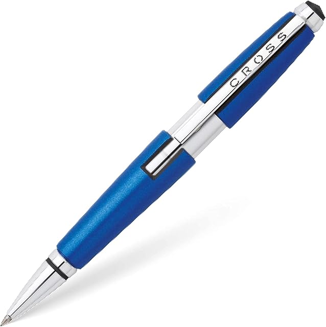 Cross Edge Refillable Click-Off Cap Metal Gel Ink Rollerball Pen, Fine Ballpoint, includes Premium Gift Box and Black Cartridge, 1 Pack, Nitro Blue