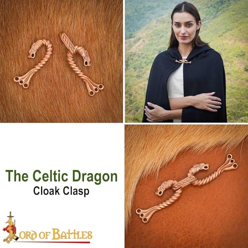 Image of Lord of Battles Medieval Cloak Clasp (Made of Bronze) | Viking Celtic Dragon Design Hook for Cloak Scarf, Shawl | Handmade Cloak Clasp Lost-Wax Cast Bronze