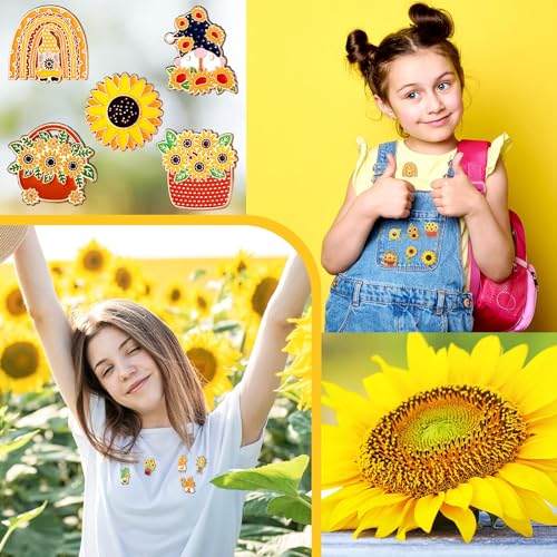 Image of Giegxin 40 Pcs Sunflower Enamel Pins Bulk Sunflower Party Favors Cute Lapel Pin for Backpack Gnome Bouquet Brooch for Women