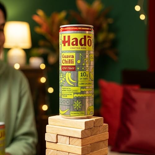 Image of Hadō Guava Chilli Crafted Soda, Pack of 4, 250ml Each, Spicy Fizzy Drink with 10g Fibre, 0g Added Sugar, Monk Fruit Sweetened