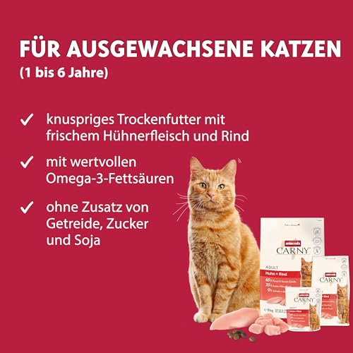 animonda Carny Katzen Trockenfutter Huhn und Rind (1 x 1,75 kg), Trockenfutter für ausgewachsene Katzen ohne Zucker und Getreide, mit frischem Hühnerfleisch und Rinderprotein