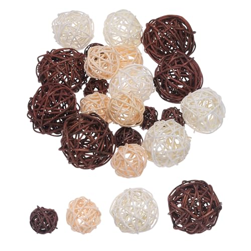 sourcing map 20 Pcs Vase Filler Decorative Balls, 2.4/2/1.6/1.2 Dark Brown/White/Beige/Coffee Wicker Rattan Decor, Balls Bowl Fillers for Home Decor,Center Table