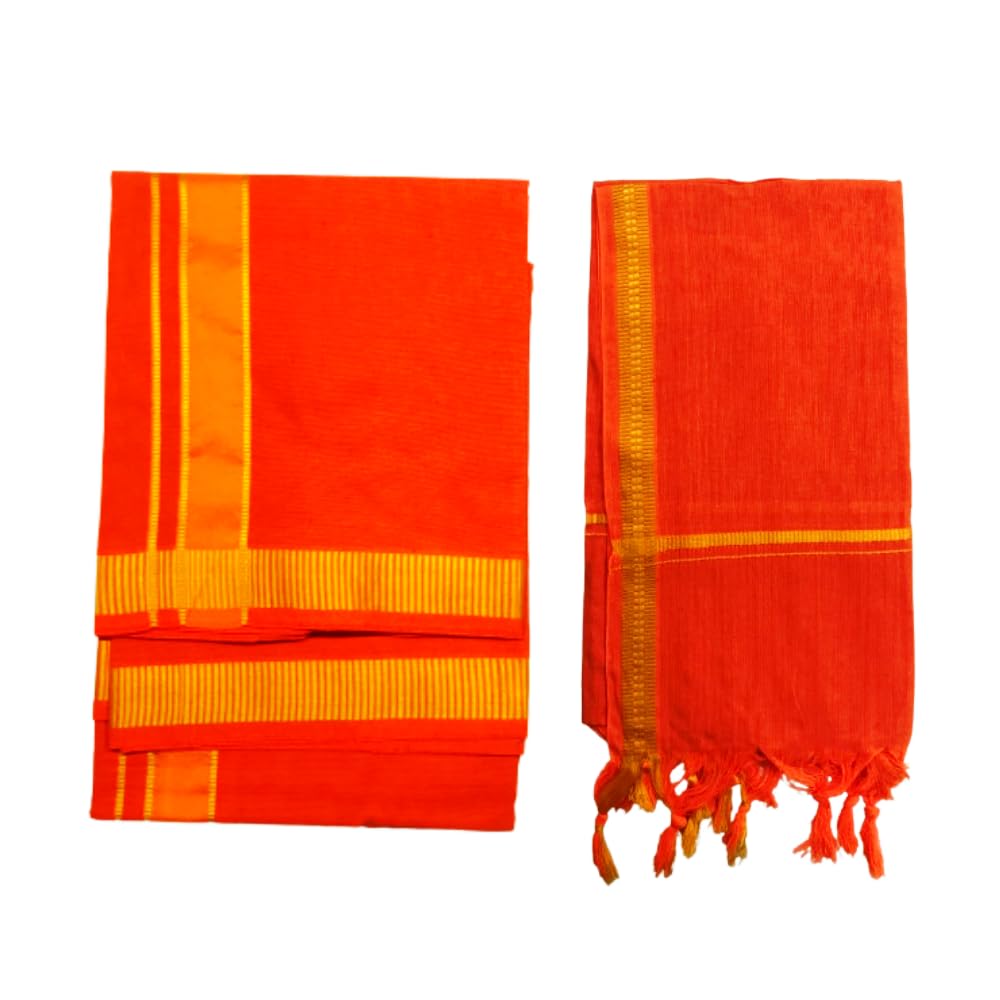 greyten Color Cotton Dhoti and Towel with Wide Border for Men - (Pack of 2)-picture-36