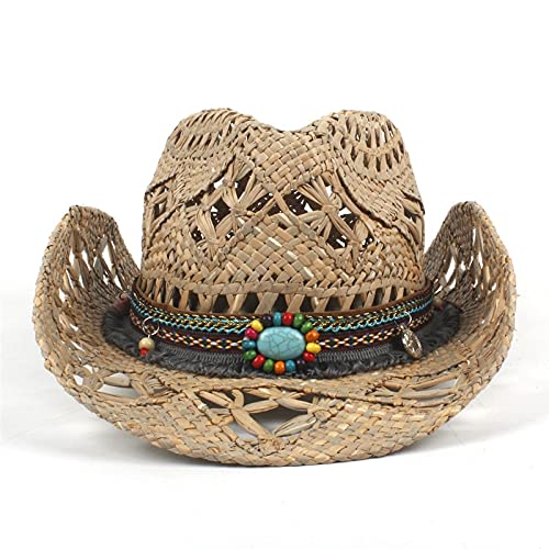 RZL Sombreros de Sol de Verano, Hombres Hombres Hechos a Mano Tejido Vaquero Sombreros 100% Naturales Sombrero de Vaquero de Paja for Lady Tassel Verano Occidental Salvavidas Sombreros
