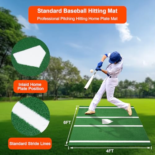 GABTRUK Baseball Hitting Mat, Home Plate Mat with Anti-Slide Rubber Back, 6’ x 4’ Portable Batters Box Turf Mat Baseball for Hitting Practice - Indoor and Outdoor Use (Green, 6\' x 4\')