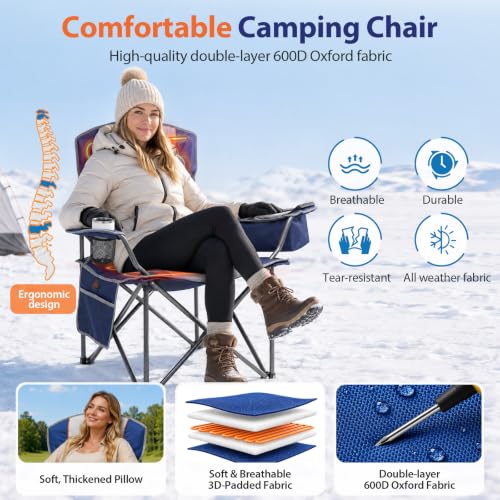 ZENPETIO Silla Plegable de Camping Calefactable 500LBS, 3 Niveles de Calor miniatura 6